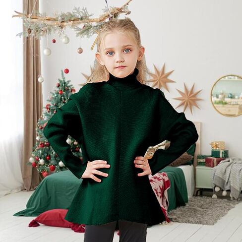 Virmoku Girls Sweaters for Kids Sweater Dress 10-12 Oversized Long Sleeve Casual Asymmetric Hem Knit Jumper Dresses Tops in Kuwait