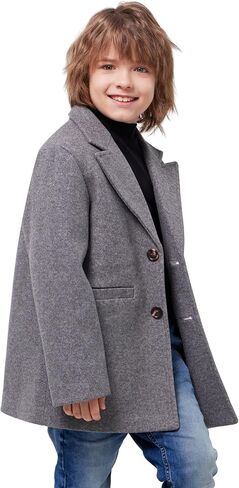 WULFUL Boys Wool Coat Single Breasted Trench Coat Winter Pea Coat in Kuwait