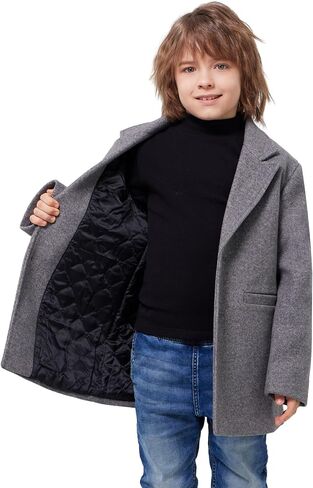 WULFUL Boys Wool Coat Single Breasted Trench Coat Winter Pea Coat in Kuwait