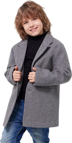 WULFUL Boys Wool Coat Single Breasted Trench Coat Winter Pea Coat in Kuwait