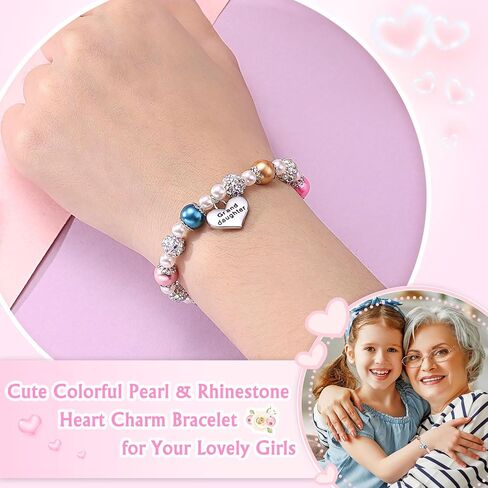 UNGENT THEM Pink Pearl and Rhinestone Bracelet for Girls Granddaughter Daughter Niece Big Sister Birthday Christmas Easter Gifts in Saudi Arabia