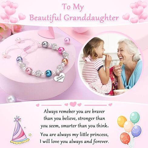 UNGENT THEM Pink Pearl and Rhinestone Bracelet for Girls Granddaughter Daughter Niece Big Sister Birthday Christmas Easter Gifts in Saudi Arabia