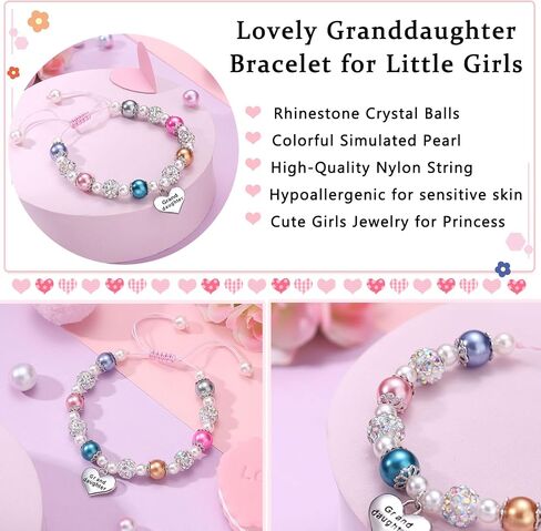 UNGENT THEM Pink Pearl and Rhinestone Bracelet for Girls Granddaughter Daughter Niece Big Sister Birthday Christmas Easter Gifts in Saudi Arabia