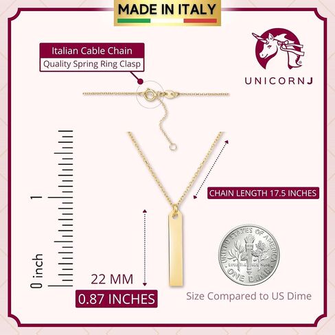 قلادة أو سوار من الذهب الأصفر عيار 14 قيراط من UNICORNJ قابل للنقش على شكل شريط مخصص مصقول ولامع على سلسلة كابل إيطاليا in Kuwait