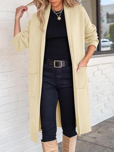 ANRABESS Women's 2023 Fall Cardigan Sweater Long Sleeve Open Front Lapel Coat Casual Knit Coatigan Jacket with Pockets in Saudi Arabia