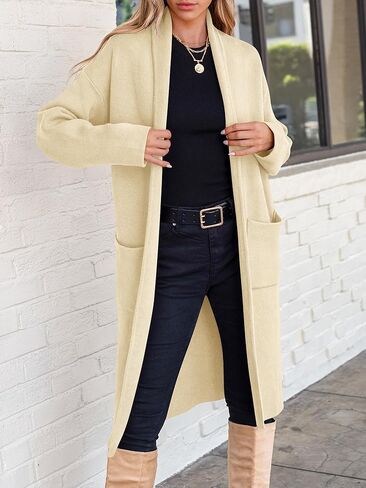 ANRABESS Women's 2023 Fall Cardigan Sweater Long Sleeve Open Front Lapel Coat Casual Knit Coatigan Jacket with Pockets in Saudi Arabia