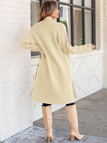 ANRABESS Women's 2023 Fall Cardigan Sweater Long Sleeve Open Front Lapel Coat Casual Knit Coatigan Jacket with Pockets in Saudi Arabia
