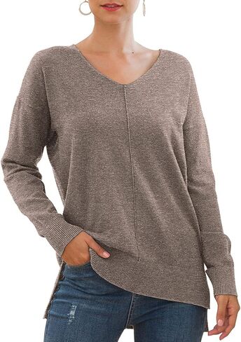 Jouica Womens Summer Short Sleeve Tops Casual V Neck Loose Fit Knit Lightweight Sweater Pullover Top in Kuwait