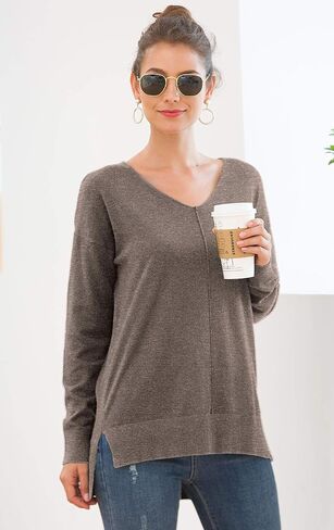 Jouica Womens Summer Short Sleeve Tops Casual V Neck Loose Fit Knit Lightweight Sweater Pullover Top in Kuwait