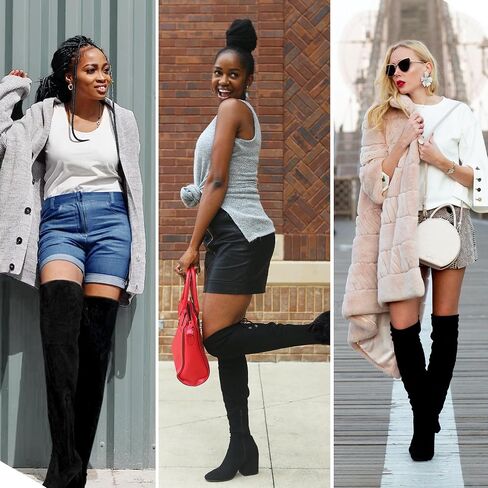 Women's Over the Knee Thigh High Long Boots with Block Heel | Tie-top stretch shaft, inner side zipper and slender high heel, a sleek over-the-knee look for dresses, jeans and parties in Saudi Arabia