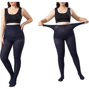 MOOCHI 2 Pairs Women's Plus Size Opaque Tights Control Top High Waist Ultra Soft Elastic