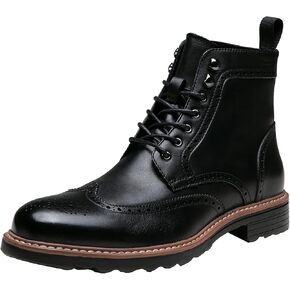 Jousen Leather Boots for Men Dress Retro Classic Design Mens Boots Cap Toe Boot Black Rubber Sole