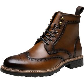 Jousen Leather Boots for Men Dress Retro Classic Design Mens Boots Cap Toe Boot Black Rubber Sole