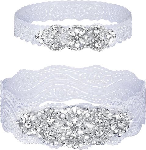 Garters for Bride Wedding Garter Set Lace Bridal Garter Non Slip Silicone Thigh Garter with Rhinestones Crystal in Saudi Arabia