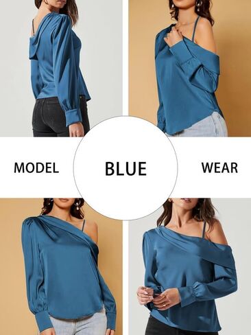 ZAFUL المرأة بلايز الساتان والحرير 2023 قبالة الكتف بلوزة أنيقة للحفلات عادية كم طويل قميص أنيق in Kuwait