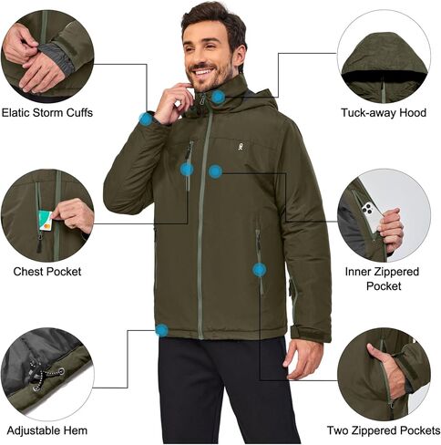 Little Donkey Andy Men's Lightweight Winter Jacket Hooded Windproof Warm Insulated Jacket for Ski Hiking in Kuwait