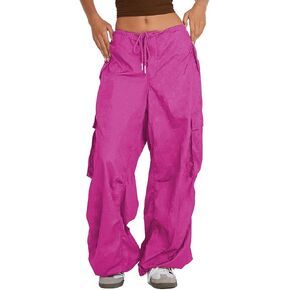 ARTFREE Cargo Pants for Women Baggy Parachute Pants with Pockets Low Waisted Loose Y2K Drawstring Casual Pants