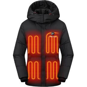 Venustas Women's Heated Down Jacket with Battery Pack 7.4V,Lightweight Heated Puffer Coat with Detachable Hood
