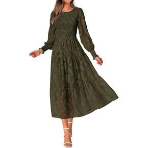 BTFBM Casual Women's 2023 Fall Dresses Elegant Wedding Guest Dress Long Sleeve Floral Midi Dress Flowy Bohemian Long Dress