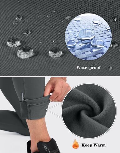 Pudolla Men's Thermal Running Tights with 3 Zipper Pockets Workout Compression Leggings Cycling Pants for Men Hiking Jogging in Kuwait