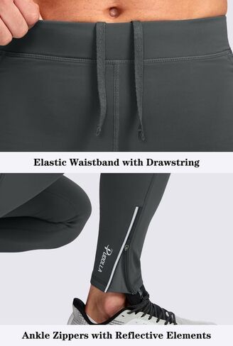 Pudolla Men's Thermal Running Tights with 3 Zipper Pockets Workout Compression Leggings Cycling Pants for Men Hiking Jogging in Kuwait
