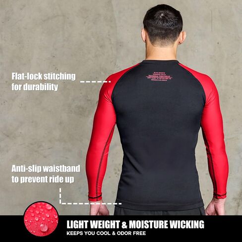 Elite Sports Men's Jiu Jitsu BJJ Rash Guard, Long Full Sleeve Compression Shirt for Sports Nogi Training in Saudi Arabia