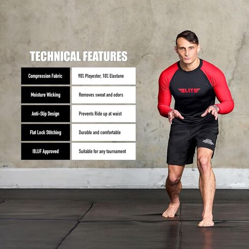 Elite Sports Men's Jiu Jitsu BJJ Rash Guard, Long Full Sleeve Compression Shirt for Sports Nogi Training in Saudi Arabia