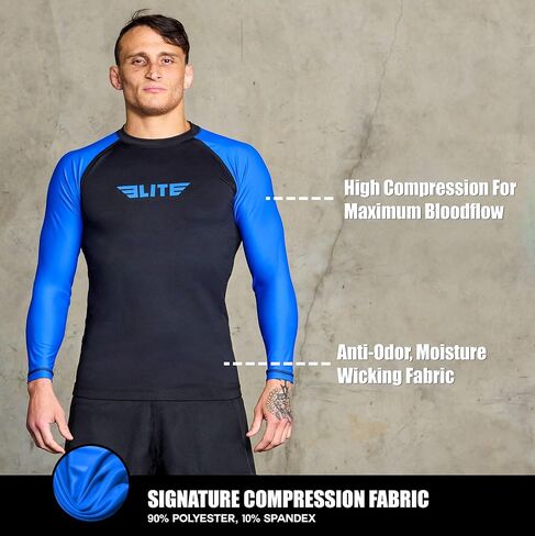 Elite Sports Men's Jiu Jitsu BJJ Rash Guard, Long Full Sleeve Compression Shirt for Sports Nogi Training, IBJJF Rank Color in Saudi Arabia