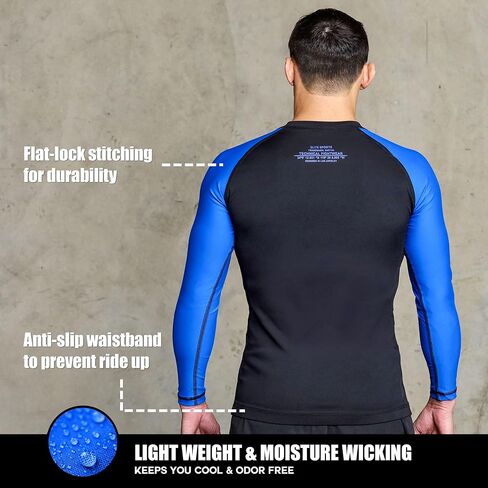 Elite Sports Men's Jiu Jitsu BJJ Rash Guard, Long Full Sleeve Compression Shirt for Sports Nogi Training, IBJJF Rank Color in Saudi Arabia