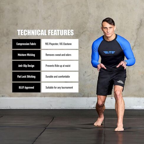 Elite Sports Men's Jiu Jitsu BJJ Rash Guard, Long Full Sleeve Compression Shirt for Sports Nogi Training, IBJJF Rank Color in Saudi Arabia