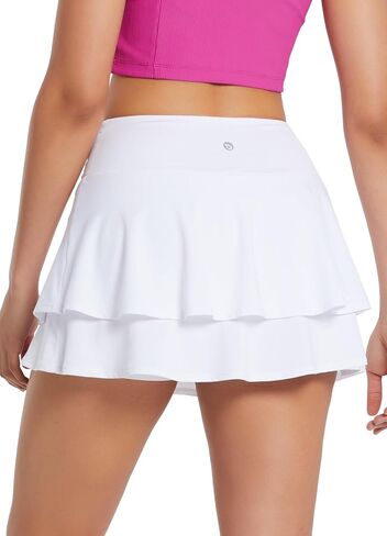 BALEAF Women's Pleated Tennis Skirts Layered Ruffle Mini Skirts with Shorts for Running Workout in Saudi Arabia