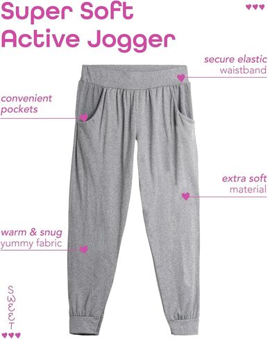 Sweet Hearts Girls' Sweatpants - 3 Pack Active Performance Jogger Pants with Pockets - High Waisted Jogger Sweatpants, 5-18 in Kuwait