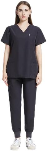 Uniforms World Scrubs for Women Set - Stretch Scrub Top & Pants with 8 Pockets, Yoga Waistband, Anti Wrinkle, Slim Fit in Saudi Arabia