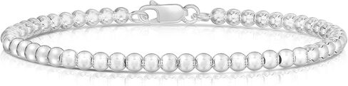 925 Sterling Silver 4MM-10M Italian Bead Ball Chain Bracelet- Handmade Bead Italian Bracelet, Silver Bead Bracelet For Women, 6.5, 7, 7.5, 8 Inch Bracelets in Saudi Arabia