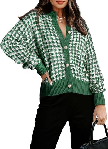 Dokotoo Cardigan Sweaters for Women V Neck Button Down Long Sleeve Plaid Knit Cardigans Sweater Tops in Kuwait