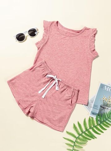 DOKOTOO KIDS Girls Summer Outfits Cute T-Shirt and Shorts Set with Side Pockets in Kuwait