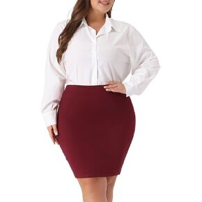 Agnes Orinda Plus Size Skirt for Women High Waist Stretch Office Work Bodycon Pencil Skirt