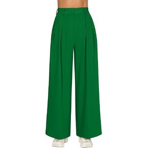 GOKATOSAU Women's Loose Fit High Elastic Waisted Wide Leg Straight Long Trousers Suit Pants