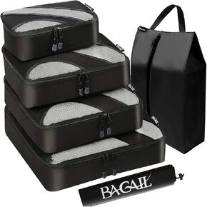 BAGAIL 6 Set Packing Cubes,Travel Luggage Packing Organizers with Laundry Bag(Black Net)