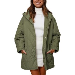 Fisoew Womens Oversized Quilted Jackets Casual Hooded Coat Loose Fit Winter Coats with Pockets