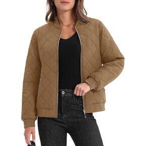 MAGCOMSEN Women's Quilted Jackets Zip-up Bomber Jacket with 2 Zip Pockets Puffer Jackets Casual Winter Fleece Jackets