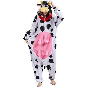 BETIFUHOM Pink Cow Onesie Pajamas Animal Unisex One-Piece Cosplay Halloween Costume