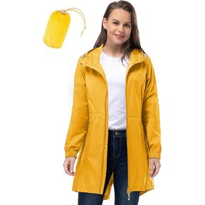 33,000ft Women's Long Rain Jackets with Hood Packable Waterproof Trench Coats Windbreaker