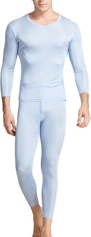 Grenasasilk Men's Silk Long Johns Mulberry Silk Long Underwear V-Neck Breathable Thermal Underwear Sets & Undergarments in Saudi Arabia