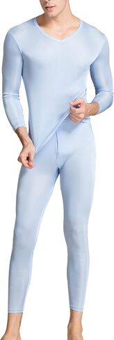 Grenasasilk Men's Silk Long Johns Mulberry Silk Long Underwear V-Neck Breathable Thermal Underwear Sets & Undergarments in Saudi Arabia