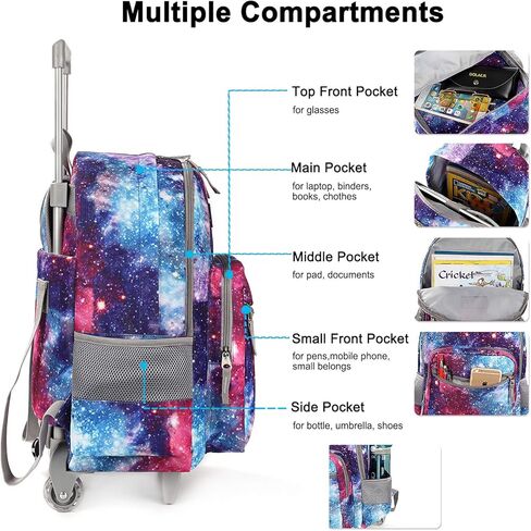 Tilami Rolling Backpack 18 inch Double Handle Wheeled Boys Girls Travel School Children Luggage Toddler Trip, Galaxy in Kuwait