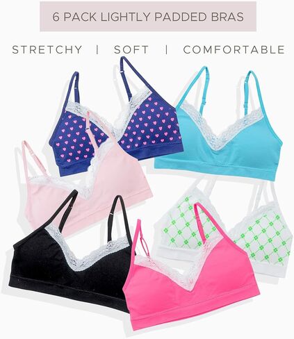 Alyce Intimates Pack of 6 Seamless Girls Bra with Lace Trim & Adjustable Straps in Kuwait
