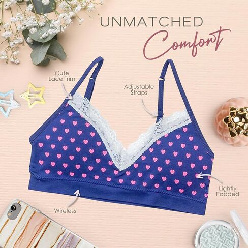 Alyce Intimates Pack of 6 Seamless Girls Bra with Lace Trim & Adjustable Straps in Kuwait