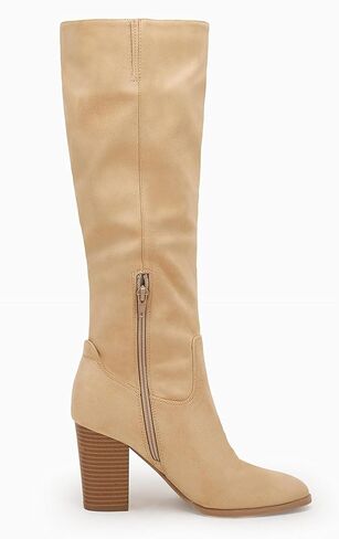 Coutgo Womens Faux Suede Knee High Boots Side Zipper Chunky Heel Stretch Winter Boots in Kuwait