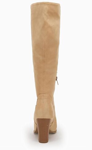 Coutgo Womens Faux Suede Knee High Boots Side Zipper Chunky Heel Stretch Winter Boots in Kuwait